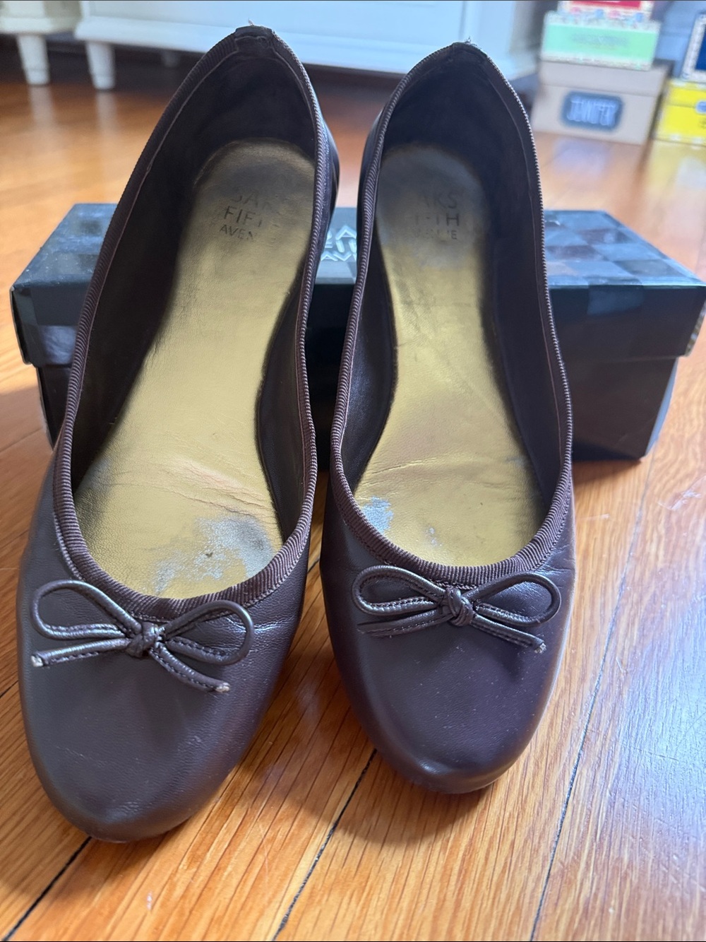 Saks Fifth Avenue Brown Leather Ballet Flats